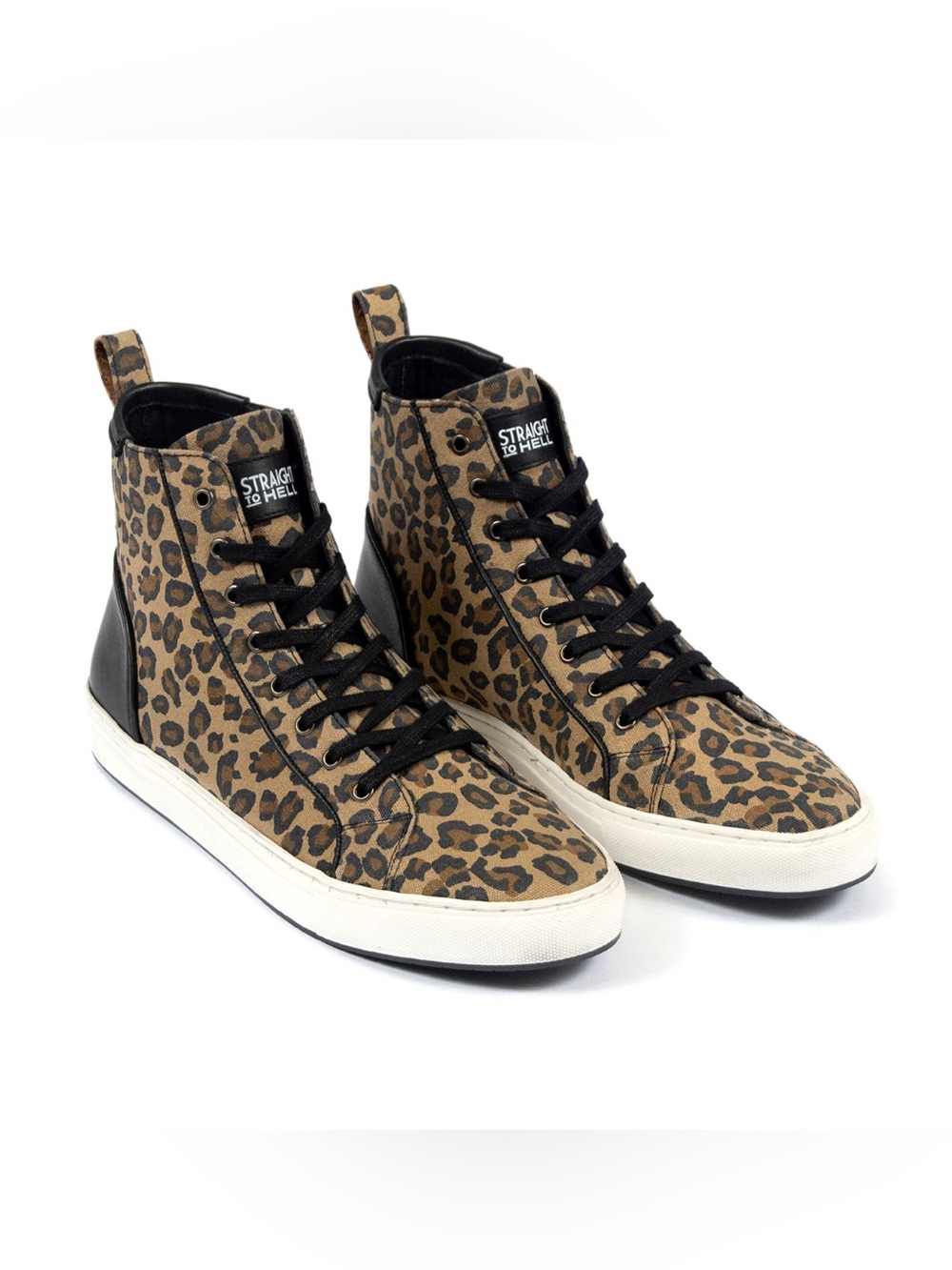 STRAIGHT TO HELL Leopard-Print High-Top Sneakers -Unisex size M8/W9.5